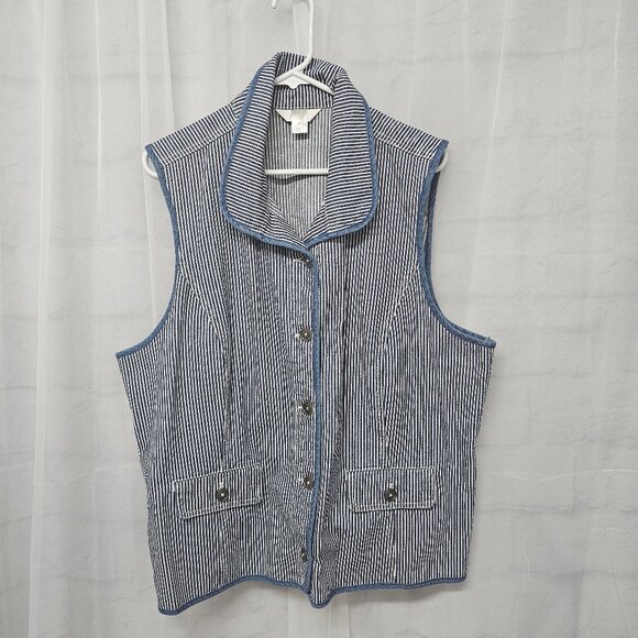 CJ Banks Vest Denim Blue White Railroad Stripes 2X - Picture 1 of 8